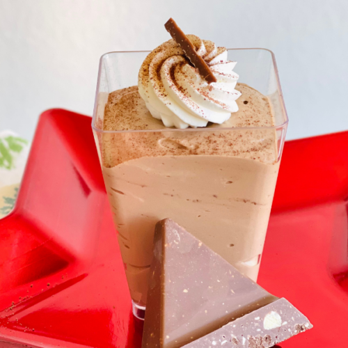 https://mirjamskitchenyodel.com Toblerone mousse with Toblerone slice