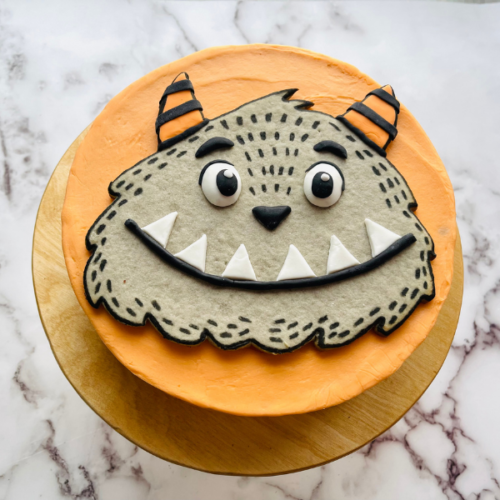 https://mirjamskitchenyodel.com moist chocolate almond cake with monster decoration