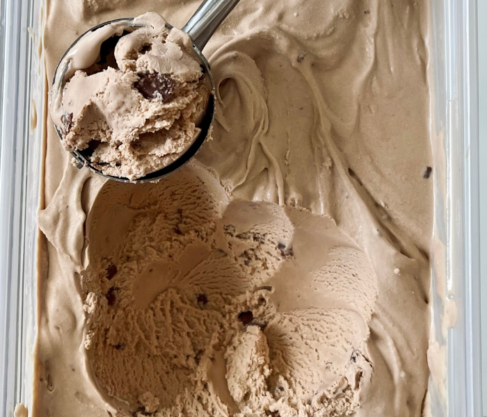 https://mirjamskitchenyodel.com scooping out toblerone ice cream