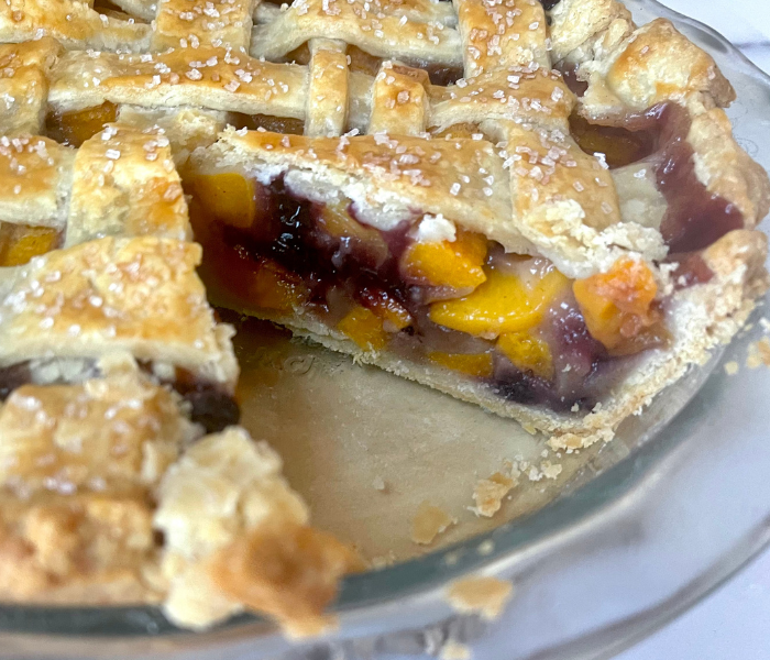 https://mirjamskitchenyodel.com blueberry peach pie slice missing