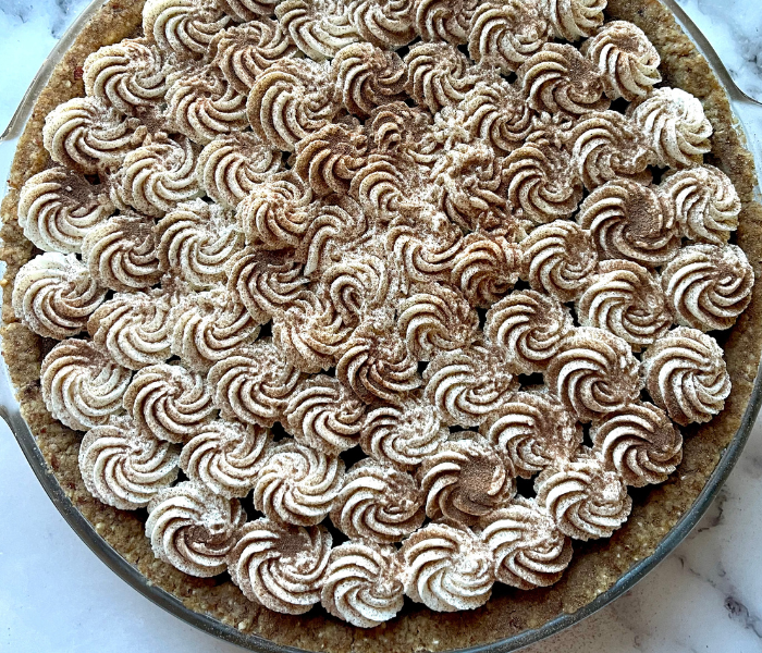 https://mirjamskitchenyodel.com chocolate cream cheese pie with whipped cream rosettes