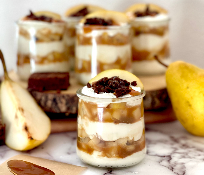 https://mirjamskitchenyodel.com pear caramel trifle sideview