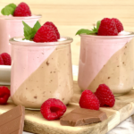 https://mirjamskitchenyodel.com chocolate & raspberry yogurt mousse side view